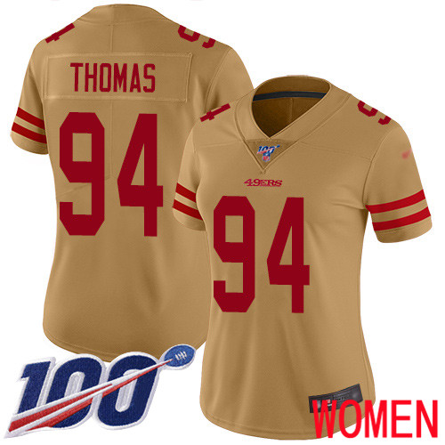 San Francisco 49ers Limited Gold Women Solomon Thomas NFL Jersey 94 100th Season Vapor Untouchable